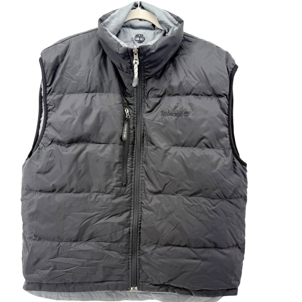 Timberland Weathergear Reersible Puffer Vest Men M Blk Gry  Down Quilted